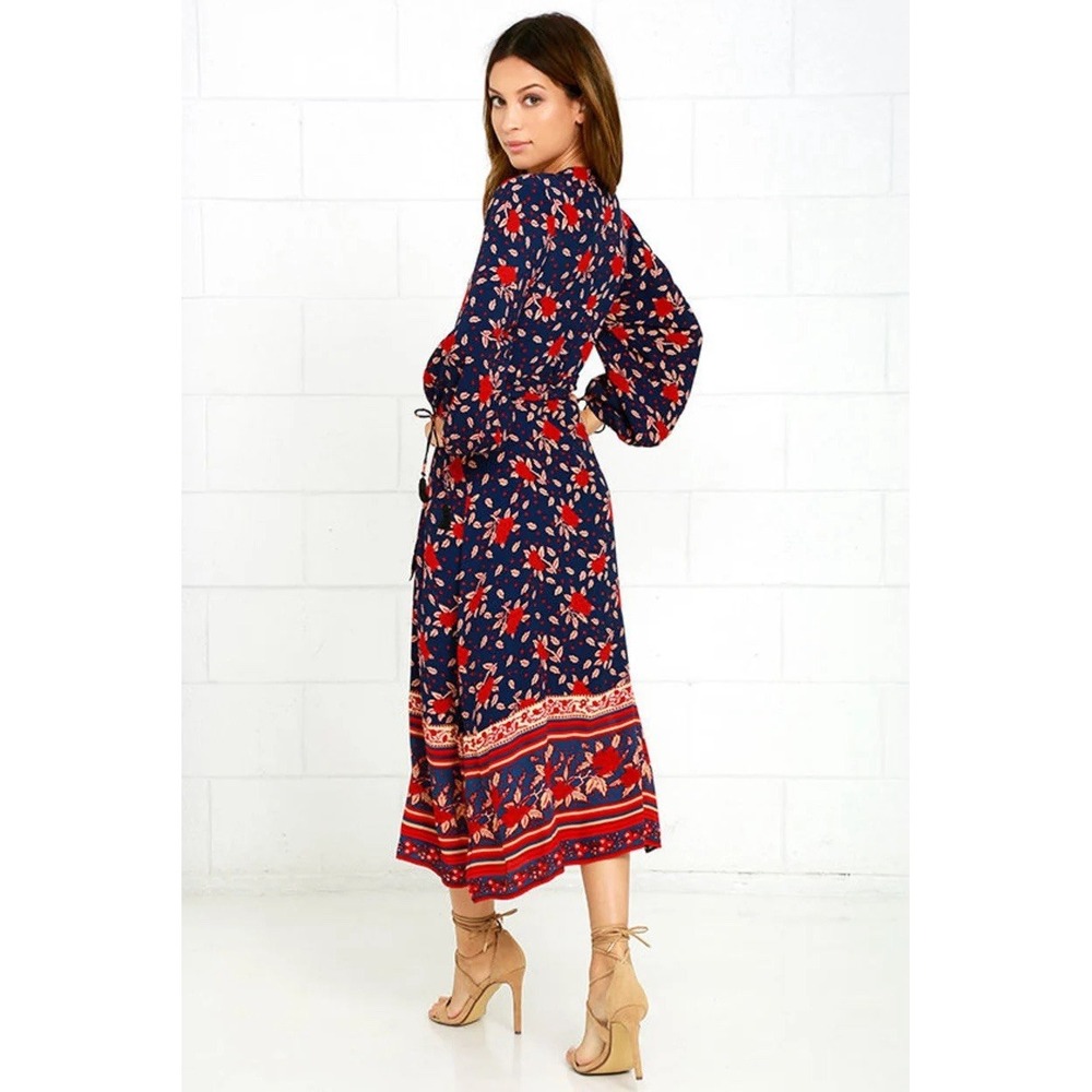Faithfull the Brand | Atlas- Navy Blue Floral Print Wrap Dress | Size 8